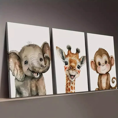 3pcs Modern Style Cute Smiling Animal Abstract Wall Art Set Canvas Framed 50x70cm - High Quality Print 100% Australian Made Wall Canvas Ready to Hang - Bella Home Decor