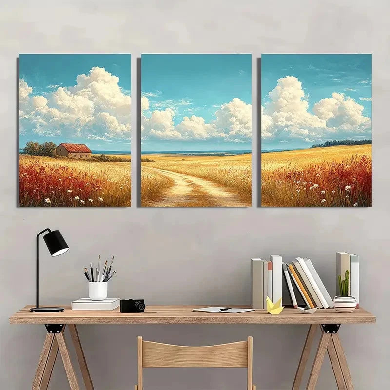 3pcs Cloudy Sky Landscape Vintage Perfect Wall Art Set Canvas Framed 40x60cm - High Quality Print 100% Australian Made Wall Canvas Ready to Hang