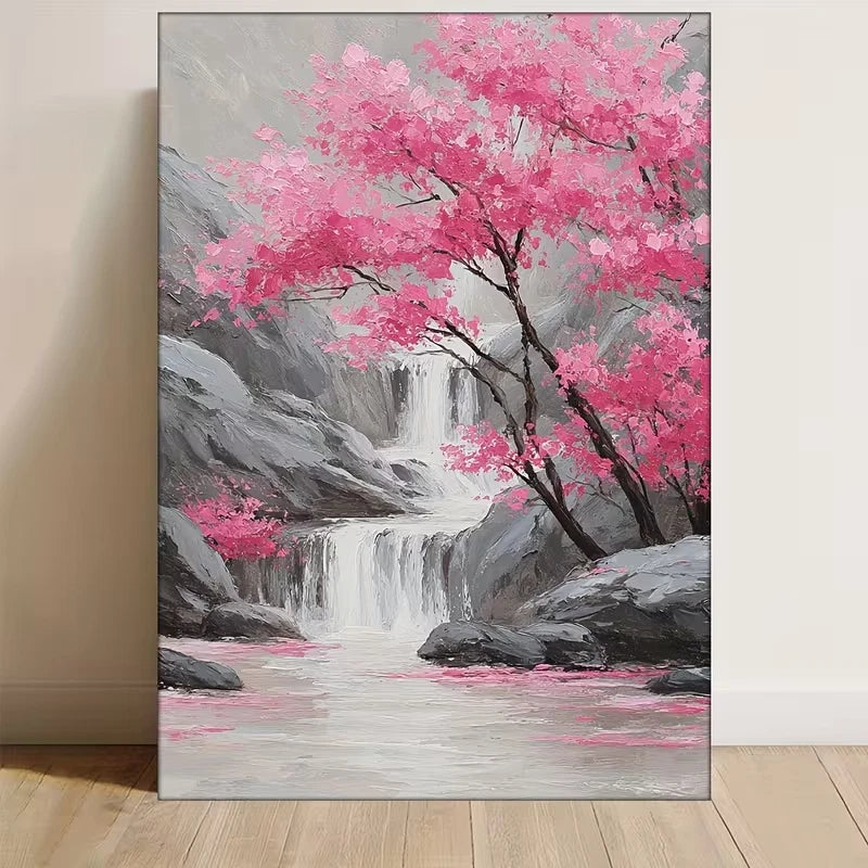 Pink Cherry Blossom Waterfall Metal Print Ready to Hang