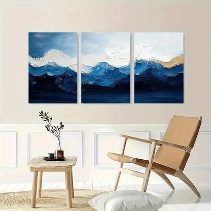 3pcs Blue And White Abstract Minimalist Perfect Wall Art Set Canvas Framed 40x60cm - High Quality Print 100% Australian Made Wall Canvas Ready to Hang