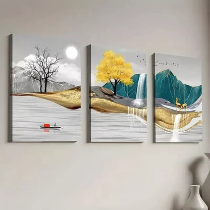 3pcs Modern Abstract Golden Nature Landscape Canvas Unframed - High Quality Print 100% Australian Made Wall Canvas