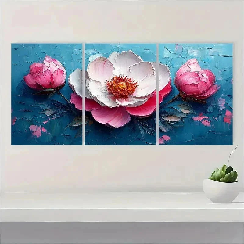 3pcs White Modern Peony Modern Impasto Perfect Wall Art Set Canvas Framed 40x60cm - High Quality Print 100% Australian Made Wall Canvas Ready to Hang