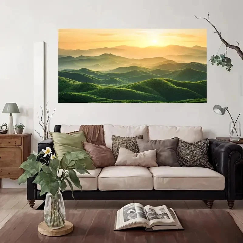Golden Sunset Mountain Wall Art Canvas Office Home Room Framed 120x60cm
