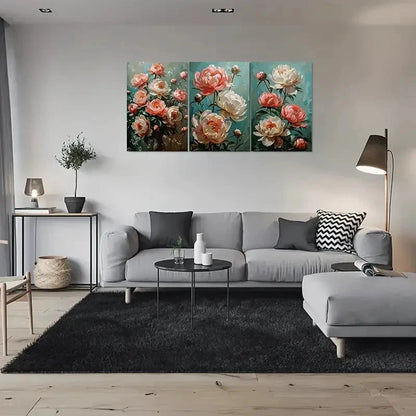 3pcs Elegant Vintage Peony Flower Metal Print Ready to Hang Art