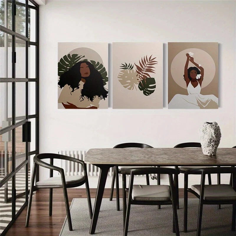 3pcs Abstract Tropical Leaf Motifs Boho Metal Print Ready to Hang Art