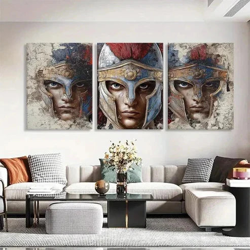 3pcs Intense Spartan Soldier Faces Fear Prefect Wall Art Canvas Unframed - High Quality Print 100% Australian Made Wall Canvas