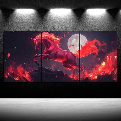 3pcs A Horse Jumping Under The Moonlight Metal Print Ready to Hang Art