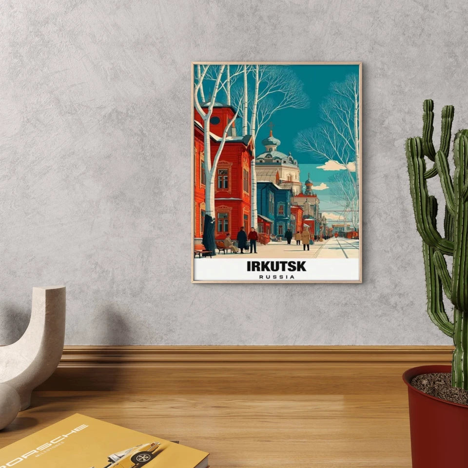 Irkutsk Russia City Charm River Scene Travel Poster Print Wall Art