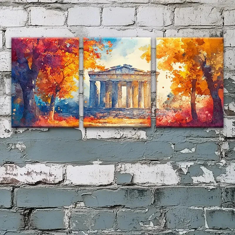 3pcs Ancient Greek Architecture Décor Perfect Wall Art Set Canvas Framed 40x60cm - High Quality Print 100% Australian Made Wall Canvas Ready to Hang