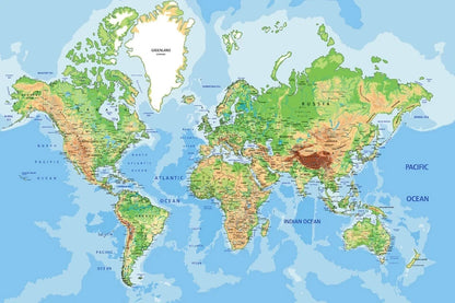 Highly Detailed Physical World Map with details 91x61cm poster AU