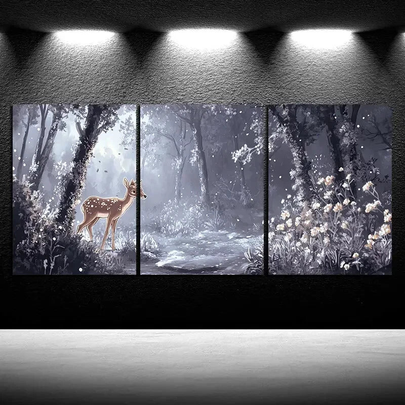 3pcs Charming Elk Forest Trio Metal Print Ready to Hang Art