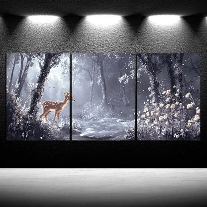 3pcs Charming Elk Forest Trio Metal Print Ready to Hang Art