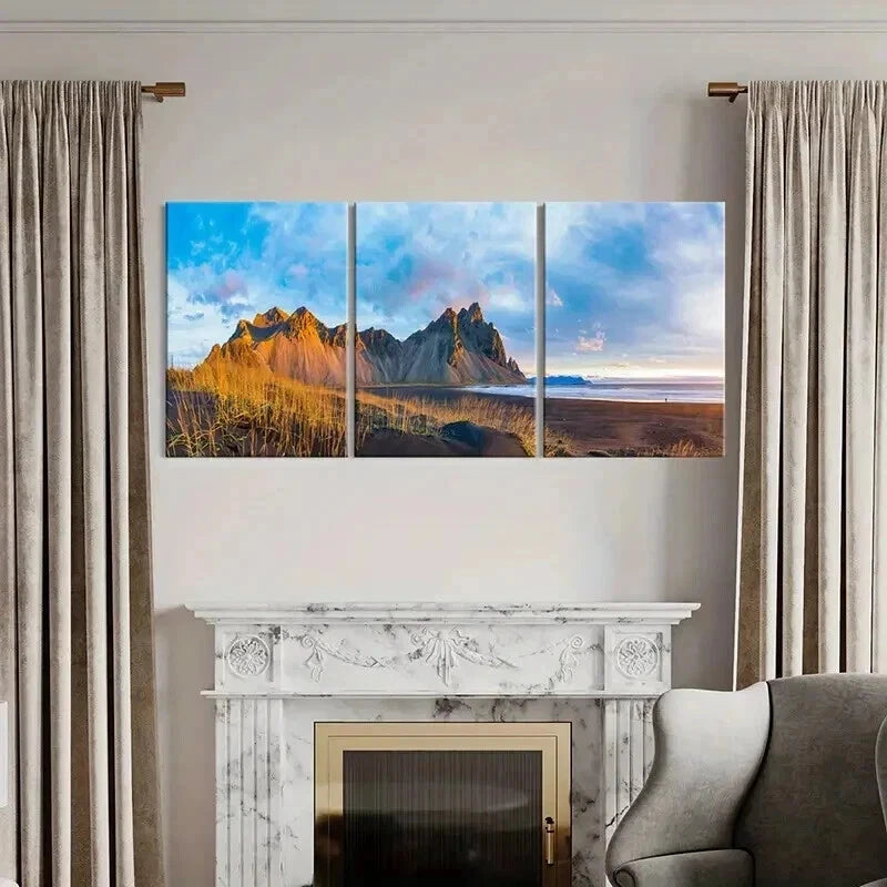 3pcs Mountain & Sea Beach Scenery Wall Art Set Canvas Framed 40x60cm - High Quality Print 100% Australian Made Wall Canvas Ready to Hang