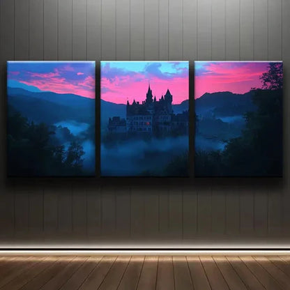3pcs Castle at Dusk Darkness Night Perfect Wall Art Set Canvas Unframed - High Quality Print 100% Australian Made Wall Canvas