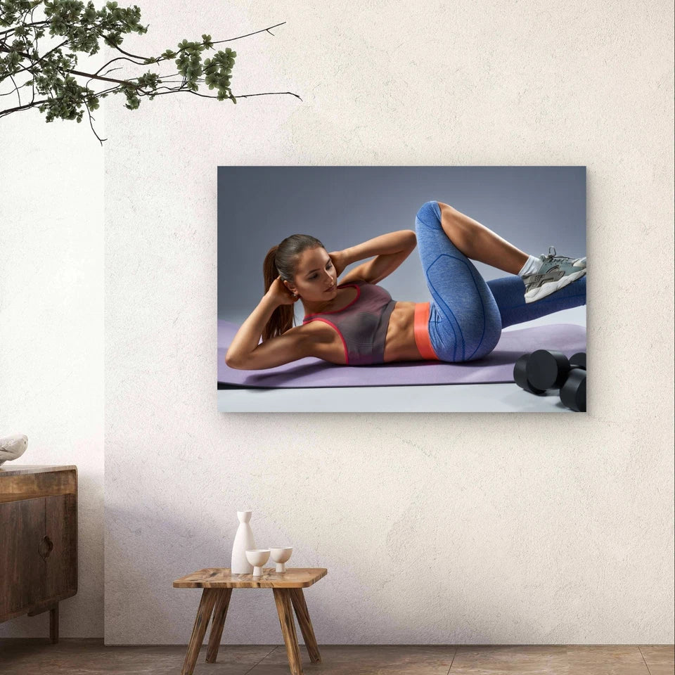 Athletic Woman Doing Core Crunches 5mm Plastic Poster Ready to Hang 90x60cm