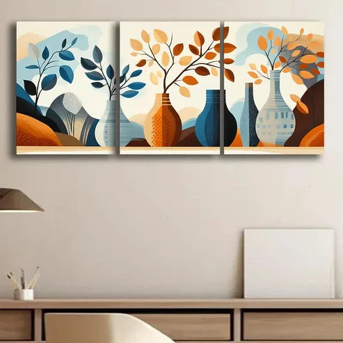 3pcs Abstract Vase Nature Colorful Perfect Wall Art Set Canvas Unframed - High Quality Print 100% Australian Made Wall Canvas