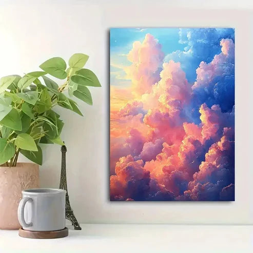 Beautiful Soft Textured Sky In Pastel Hues Painting 60x90cm Metal Print Ready to Hang