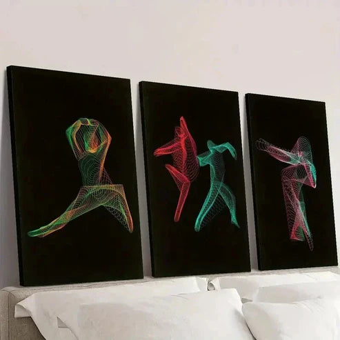 3pcs Dance Art with Neon Lines and Bright Colors Wall Art Canvas Unframed - High Quality Print 100% Australian Made Wall Canvas