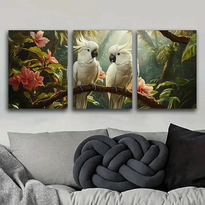 3pcs White Cockatoos on Branches Nature Perfect Wall Art Set Canvas Unframed - High Quality Print 100% Australian Made Wall Canvas