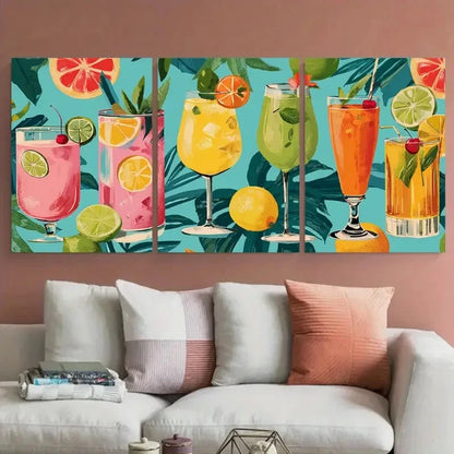 3pcs Retro Cocktail Seamless Artwork Perfectt Wall Art Set Canvas Framed 60x90cm - High Quality Print 100% Australian Made Wall Canvas Ready to Hang