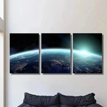 3pcs The Blue Earth Seen from Space Wall Art Set Canvas Framed 40x60cm - High Quality Print 100% Australian Made Wall Canvas Ready to Hang
