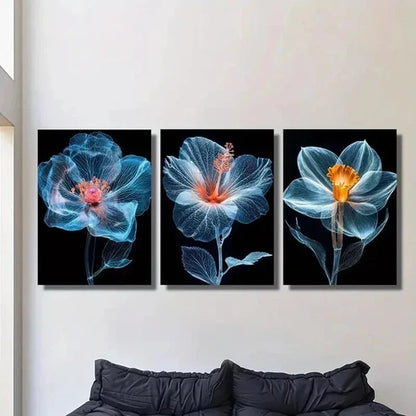 3pcs Translucent Blue Flowers Decoration Wall Art Canvas Unframed – High Quality Print 100% Australian Made Wall Canvas