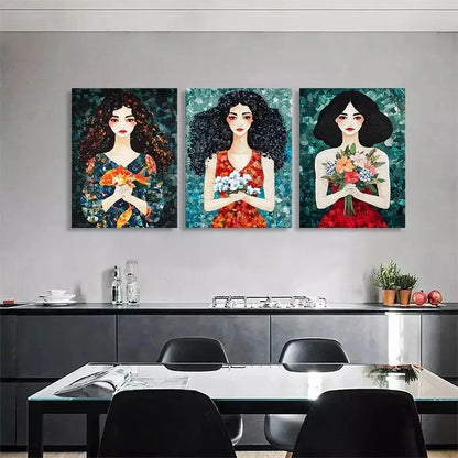 3pcs Colorful Floral Women Flowers Perfect Wall Art Set Canvas Framed 50x70cm - High Quality Print 100% Australian Made Wall Canvas Ready to Hang