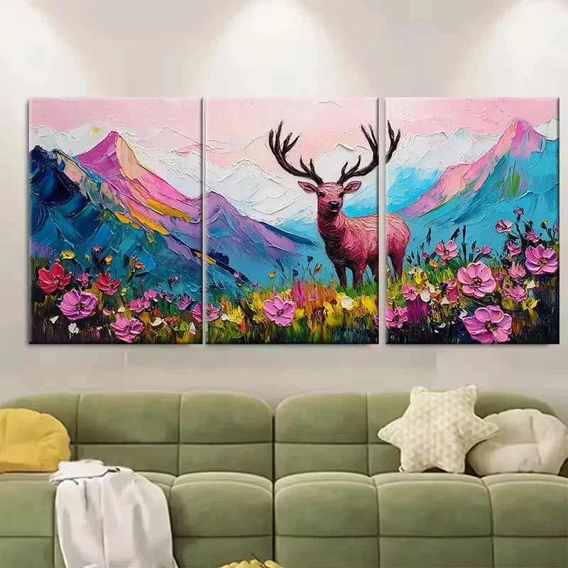 3pcs Deer Wildflower Meadow Wall Art Set Canvas Framed 50x70cm - High Quality Print 100% Australian Made Wall Canvas Ready to Hang