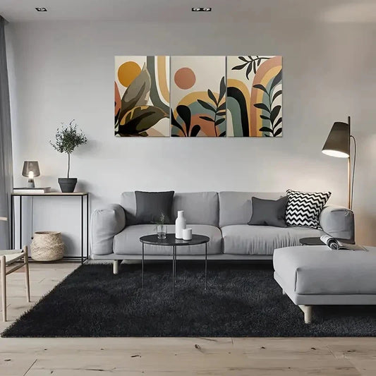 3pcs Abstract Geometric Vibrant Color Wall Art Set Canvas Framed 60x90cm - High Quality Print 100% Australian Made Wall Canvas Ready to Hang