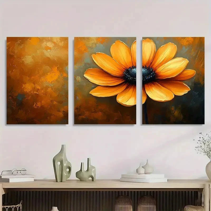 3pcs Yellow Flower Beige Nature Perfect Wall Art Set Canvas Framed 40x60cm - High Quality Print 100% Australian Made Wall Canvas Ready to Hang