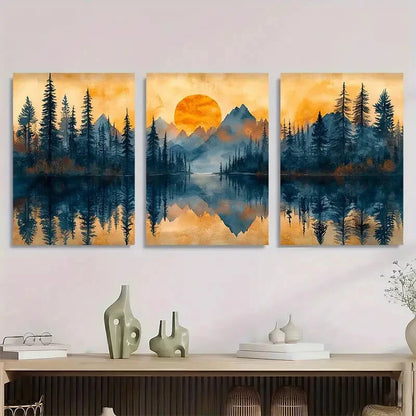 3pcs Peaceful Pine Forest Tranquil Perfect Wall Art Set Canvas Framed 40x60cm - High Quality Print 100% Australian Made Wall Canvas Ready to Hang