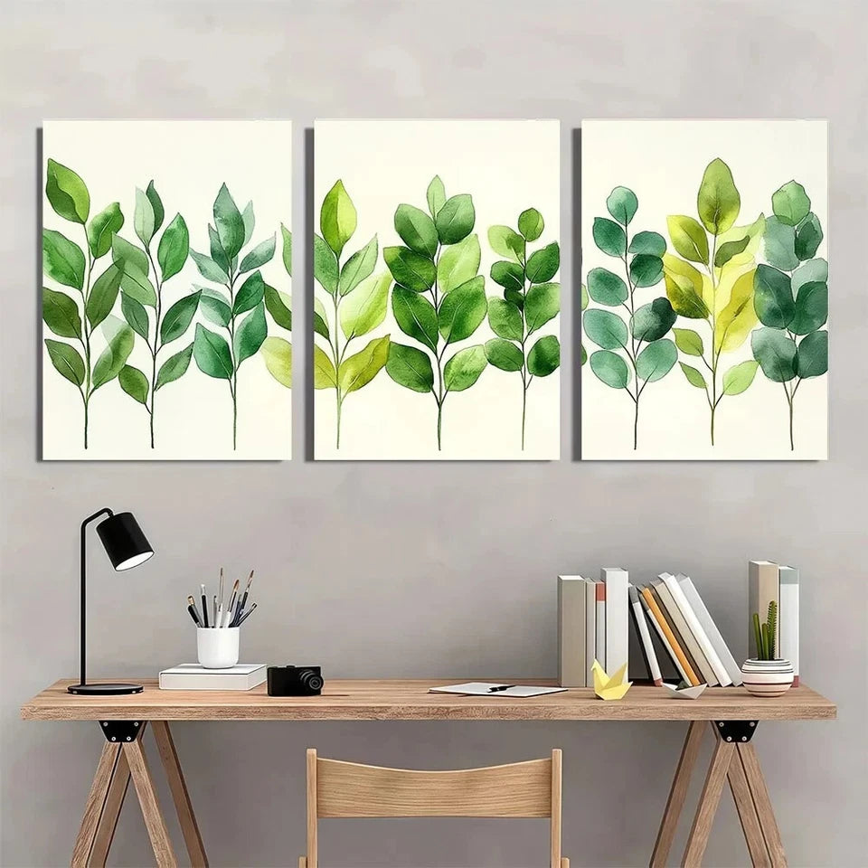 3pcs Eucalyptus and Green Botanical Metal Print Ready to Hang Art