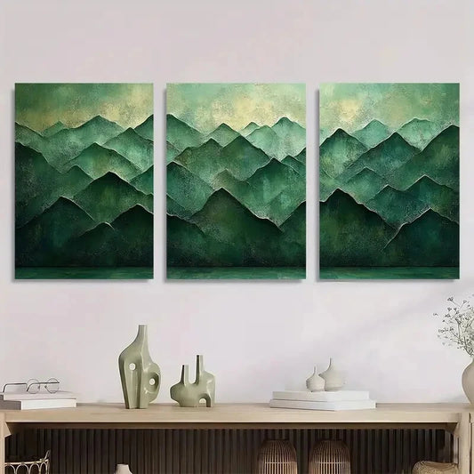 3pcs Modern Geometric Green Mountain Metal Print Ready to Hang Art