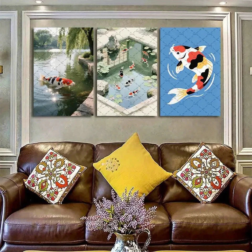 3pcs Abstract Green & Beige Modern Cubist Metal Print Ready to Hang Art