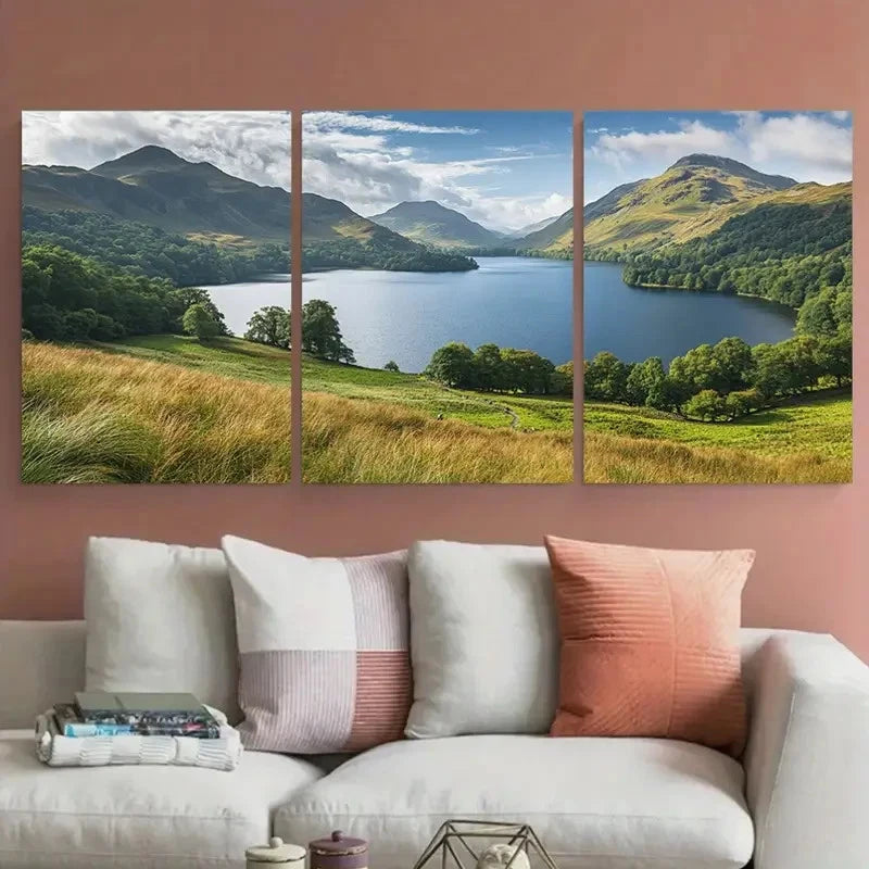 3pcs Scenic Lake District Mountain Perfect Wall Art Set Canvas Framed 60x90cm - High Quality Print 100% Australian Made Wall Canvas Ready to Hang