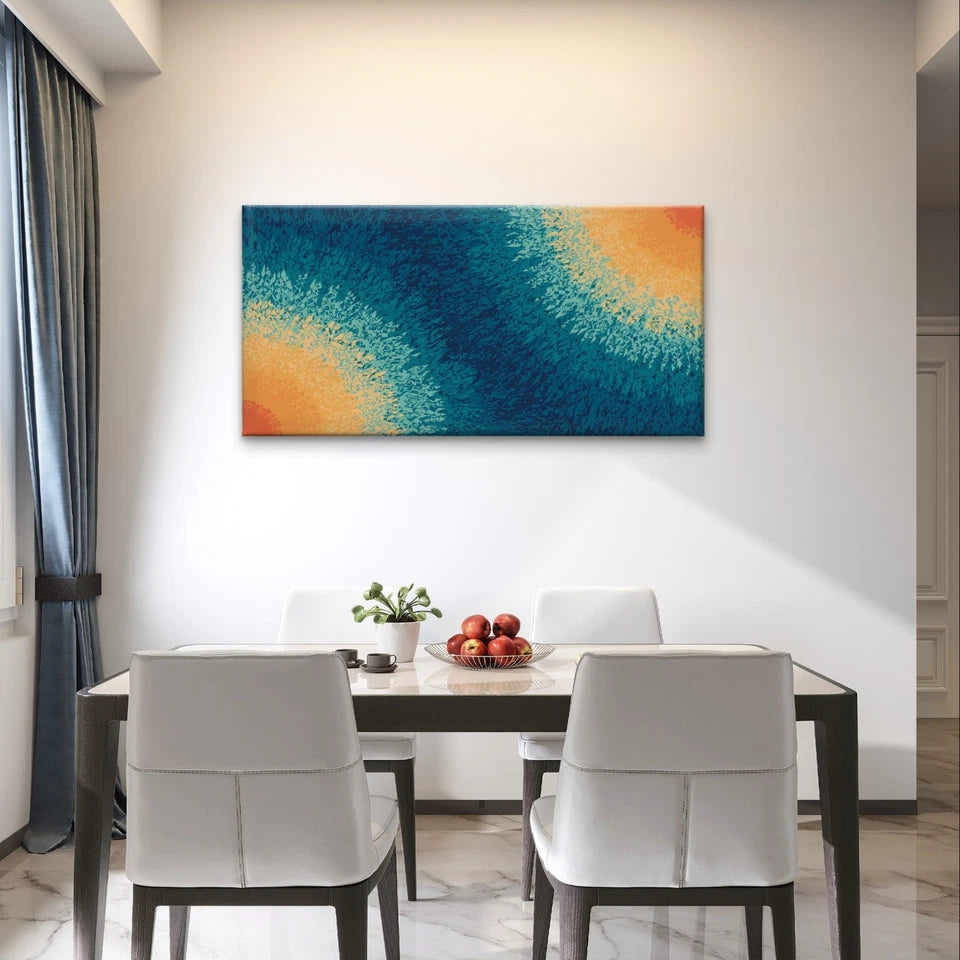 Modern Abstract Textured Blue and Orange Wall Art Canvas Office Home Framed 120x60cm