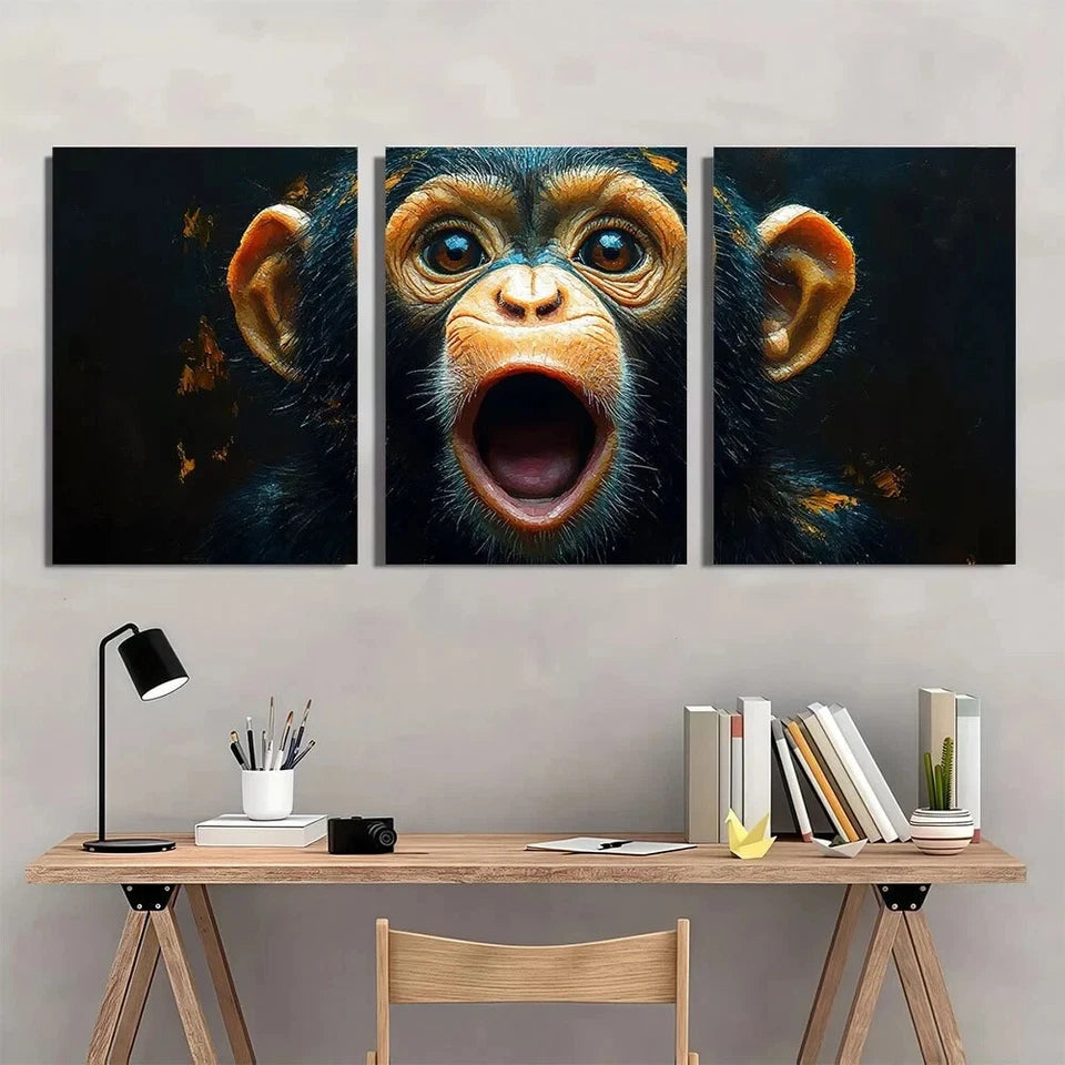 3pcs Funny Monkey Animal Theme Mosaic Metal Print Ready to Hang Art