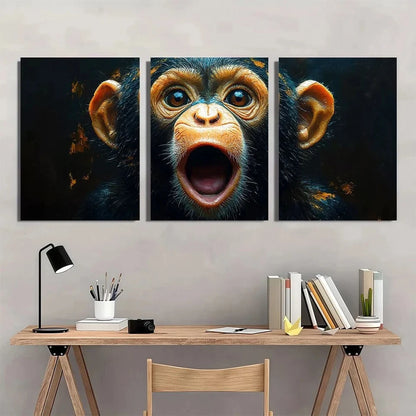 3pcs Funny Monkey Animal Theme Mosaic Metal Print Ready to Hang Art