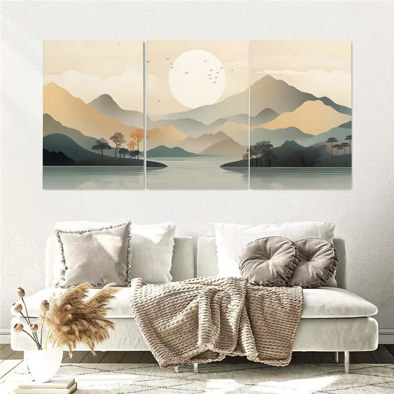 3pcs Abstract Landscape Warm Earthy Tones Wall Art Set Canvas Framed 40x60cm – High Quality Print, 100% Australian Made, Ready to Hang