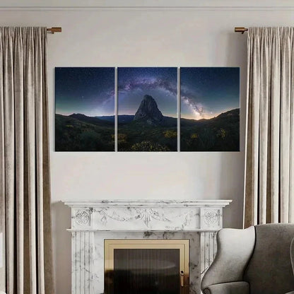 3pcs Rock Mountains Starry Sky Natural Wall Art Set Canvas Framed 40x60cm - High Quality Print 100% Australian Made Wall Canvas Ready to Hang