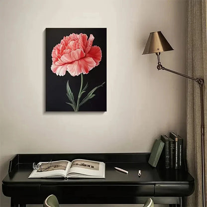 Vibrant Pink Flower Black Background Painting 40x60cm Metal Print Ready to Hang