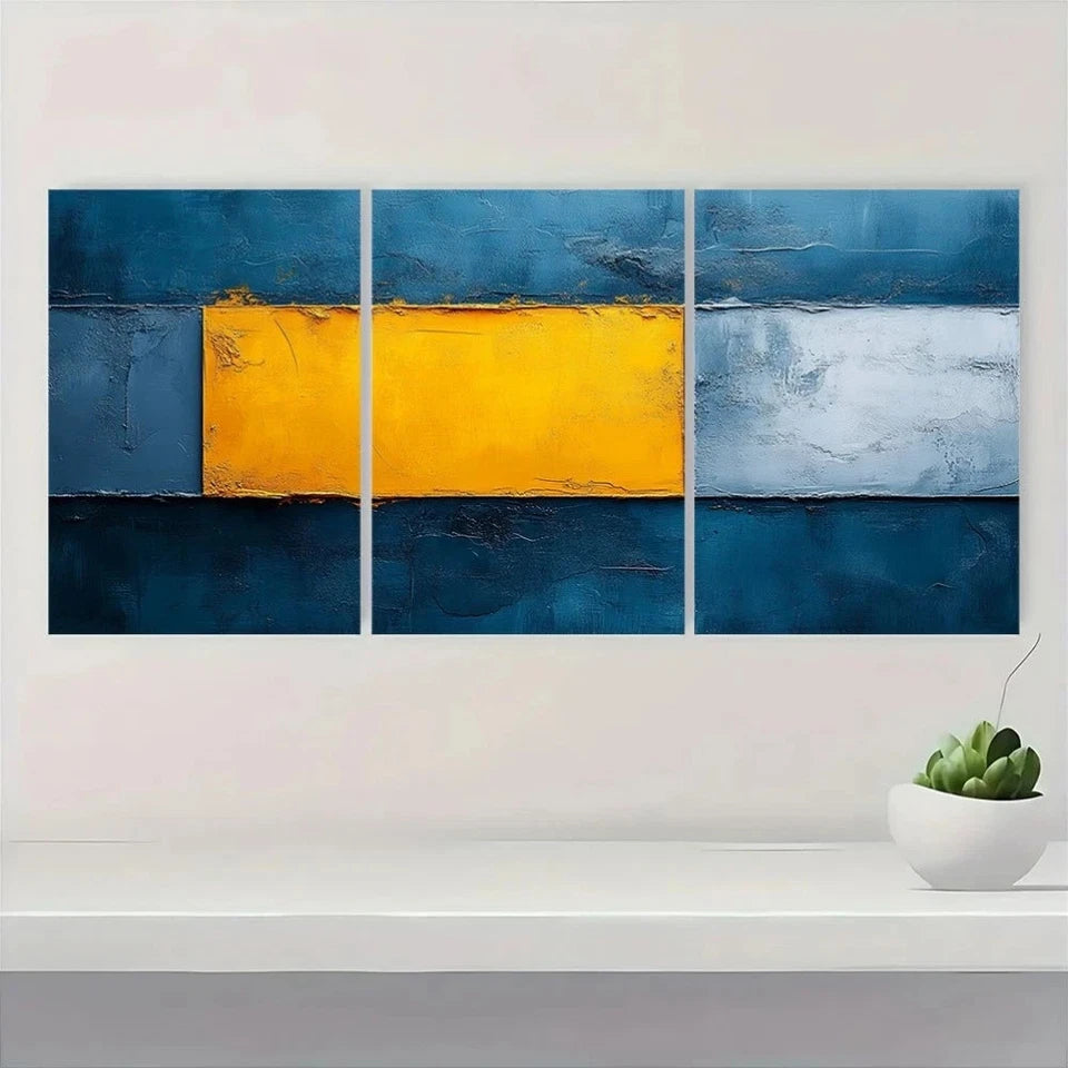 3pcs Abstract Modern Shape Pattern White Blue Metal Print Ready to Hang Art