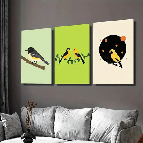 3pcs Modern Minimalist Bird Vibrant Green White Art Set Canvas Unframed - High Quality Print 100% Australian Made Wall Canvas