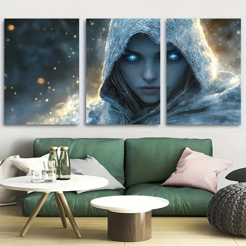 3pcs Enchanting Blue-Hooded Character Perfect Wall Art Set Canvas Framed 40x60cm - High Quality Print 100% Australian Made Wall Canvas Ready to Hang
