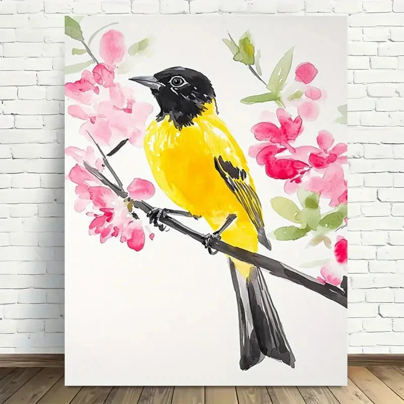 Beautiful Spring Bird Blossom Watercolor Painting 40x60cm Metal Print Ready to Hang