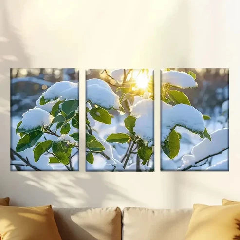3pcs Interesting snow falling plants Wall Art Set Canvas Unframed - High Quality Print 100% Australian Made Wall Canvas