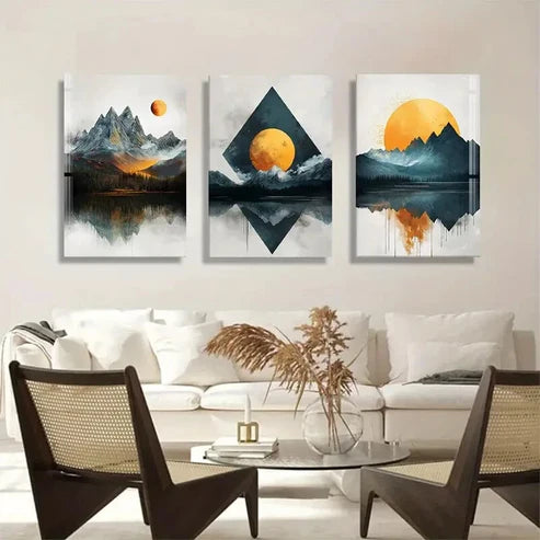 3pcs Abstract Mountain Lands Reflective Perfect Wall Art Canvas Unframed - High Quality Print 100% Australian Made Wall Canvas