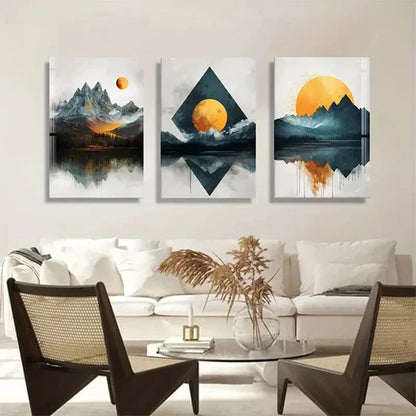 3pcs Abstract Mountain Lands Reflective Perfect Wall Art Canvas Unframed - High Quality Print 100% Australian Made Wall Canvas
