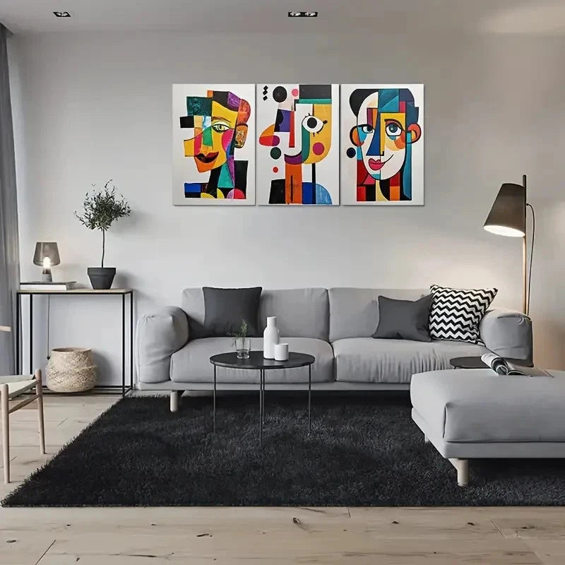 3pcs Abstract Geometric Face Colourful Metal Print Ready to Hang Art