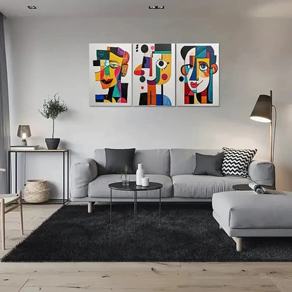 3pcs Abstract Geometric Face Colourful Metal Print Ready to Hang Art